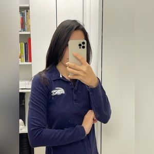 Lacoste large logo long sleeve polo shirt in navy